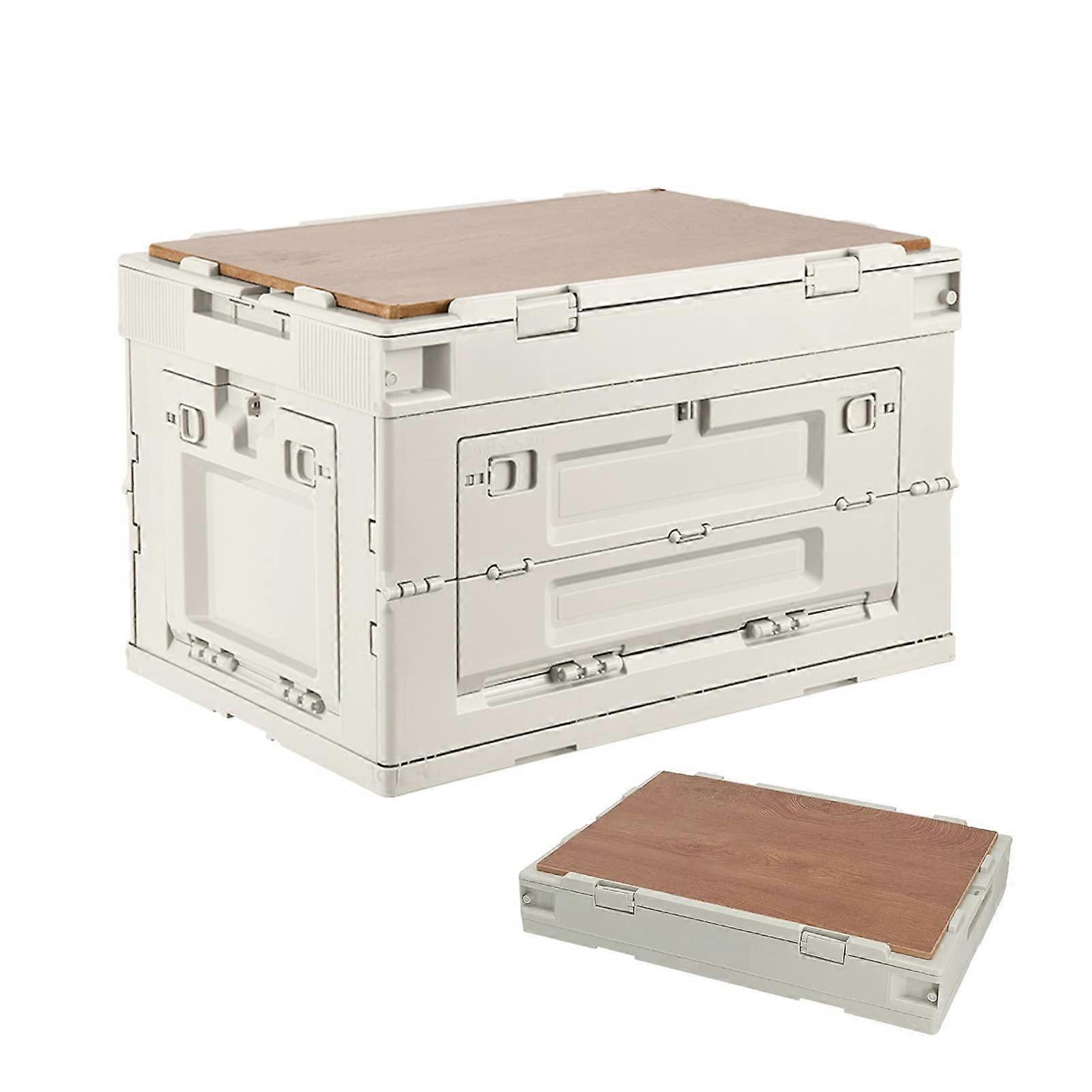 Large Camping Storage Box, Khaki Plastic Tote, Folding Stackable Organizer, Portable Container for Outdoor Gear