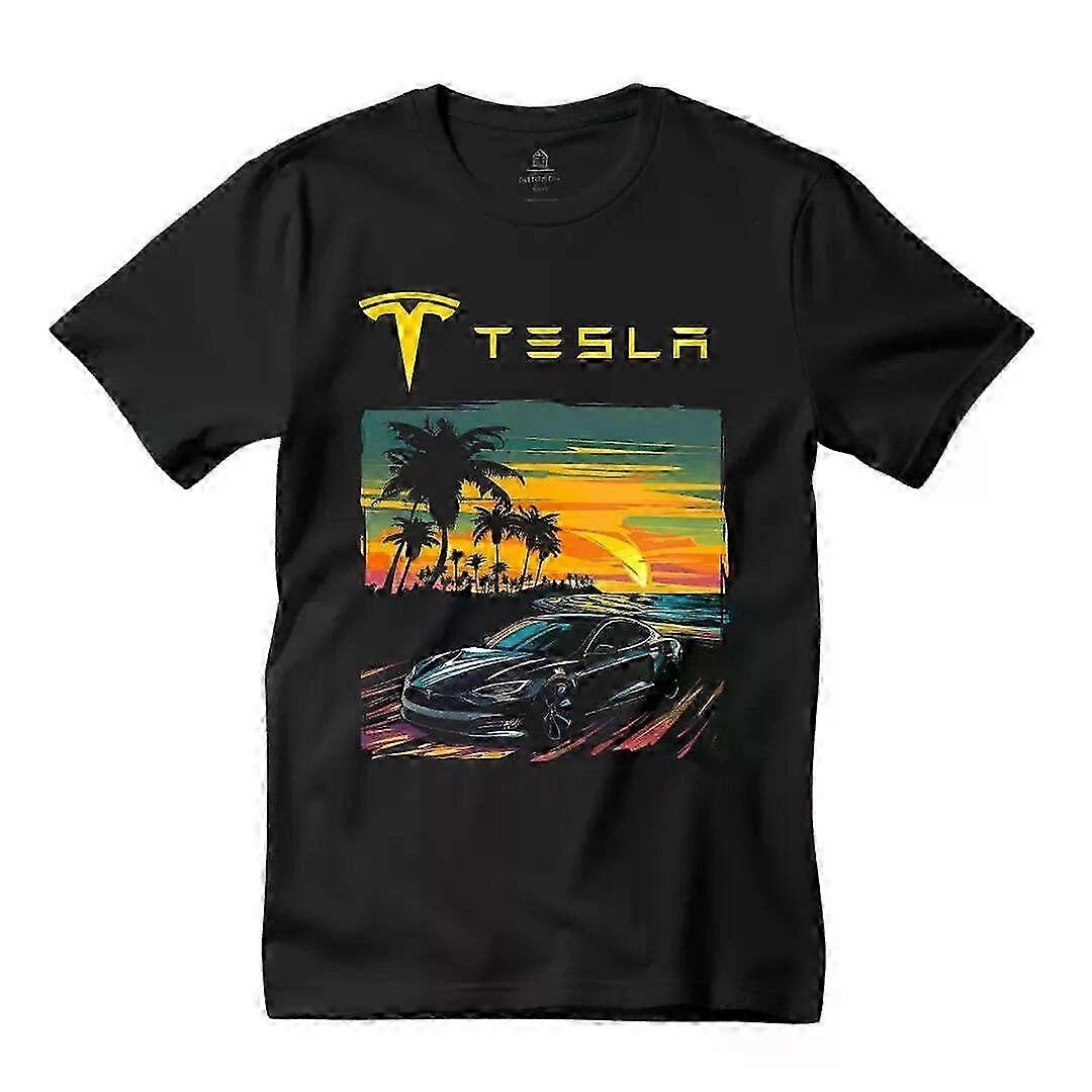 Tričko Tesla Model S Beach Vibes Rockinstone
