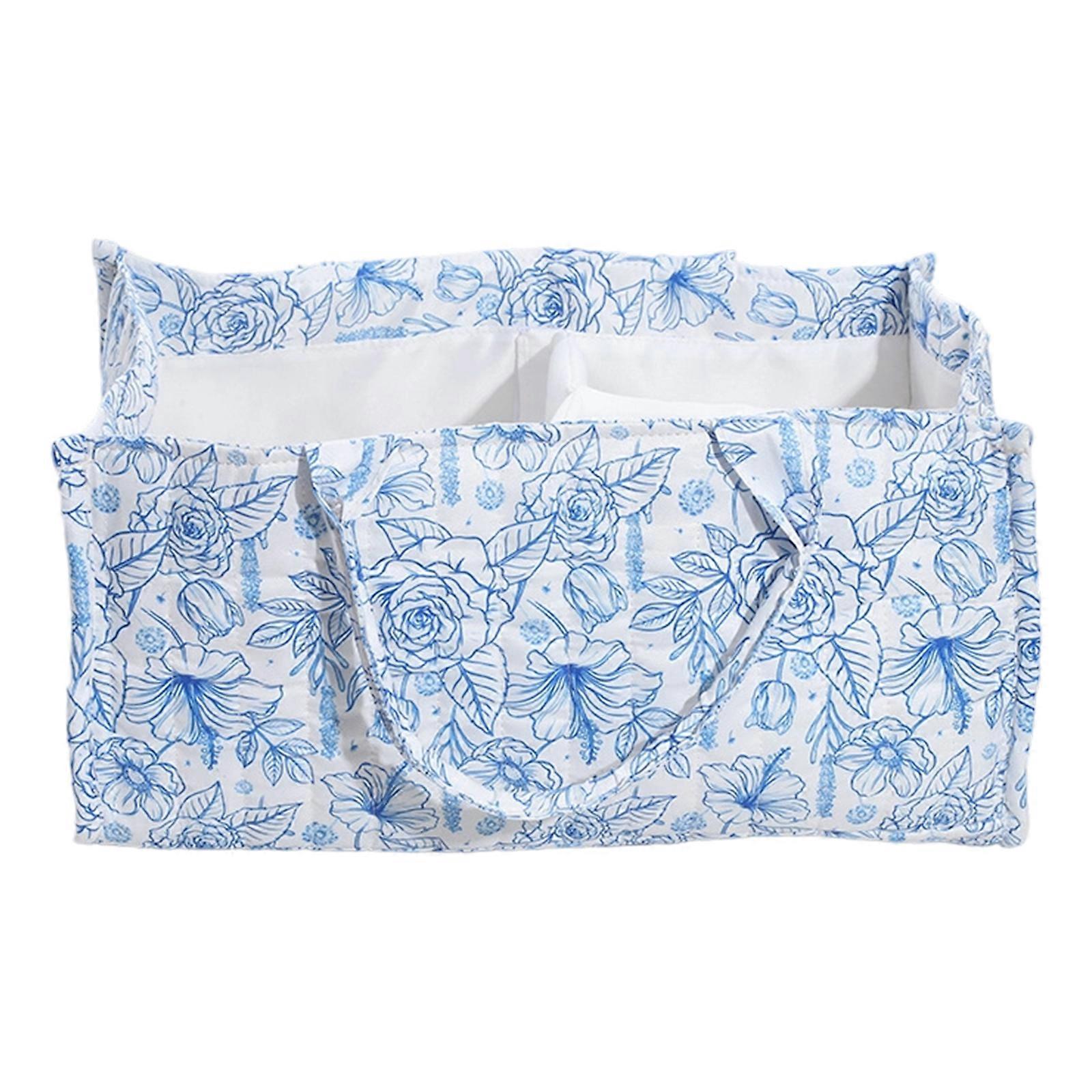 Stylish Fold Away Baby Storage Bin Portable Cotton Fabric Newborn Nursery Storage Solution For Diapers Clothing  Blue