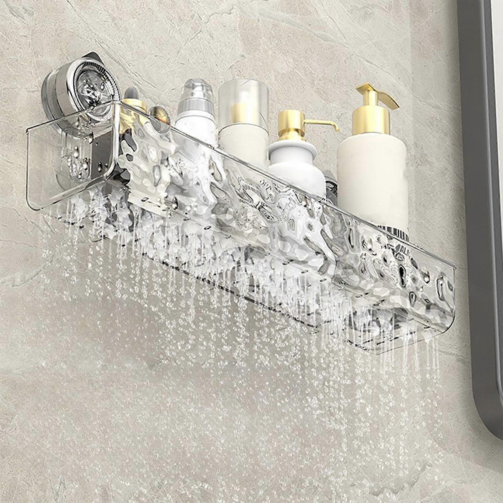 No Drill Clear Wall Caddy, Light Luxury Glacier Pattern Suction Shelf, Multi Storage for Bathroom & Shower