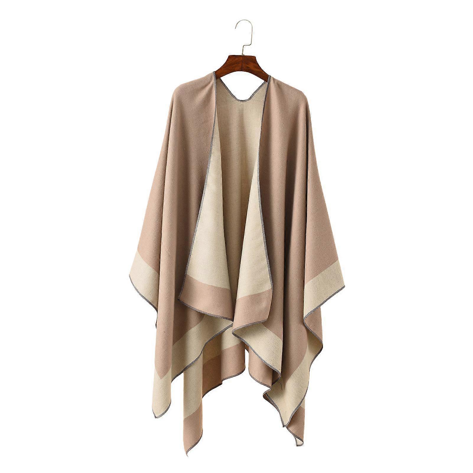 Mengxi Women Warm Shawl Wrap Fall Winter Double-Sided Open Front Cape with Color Contrast Multiple Ways to Wear Poncho Sweater