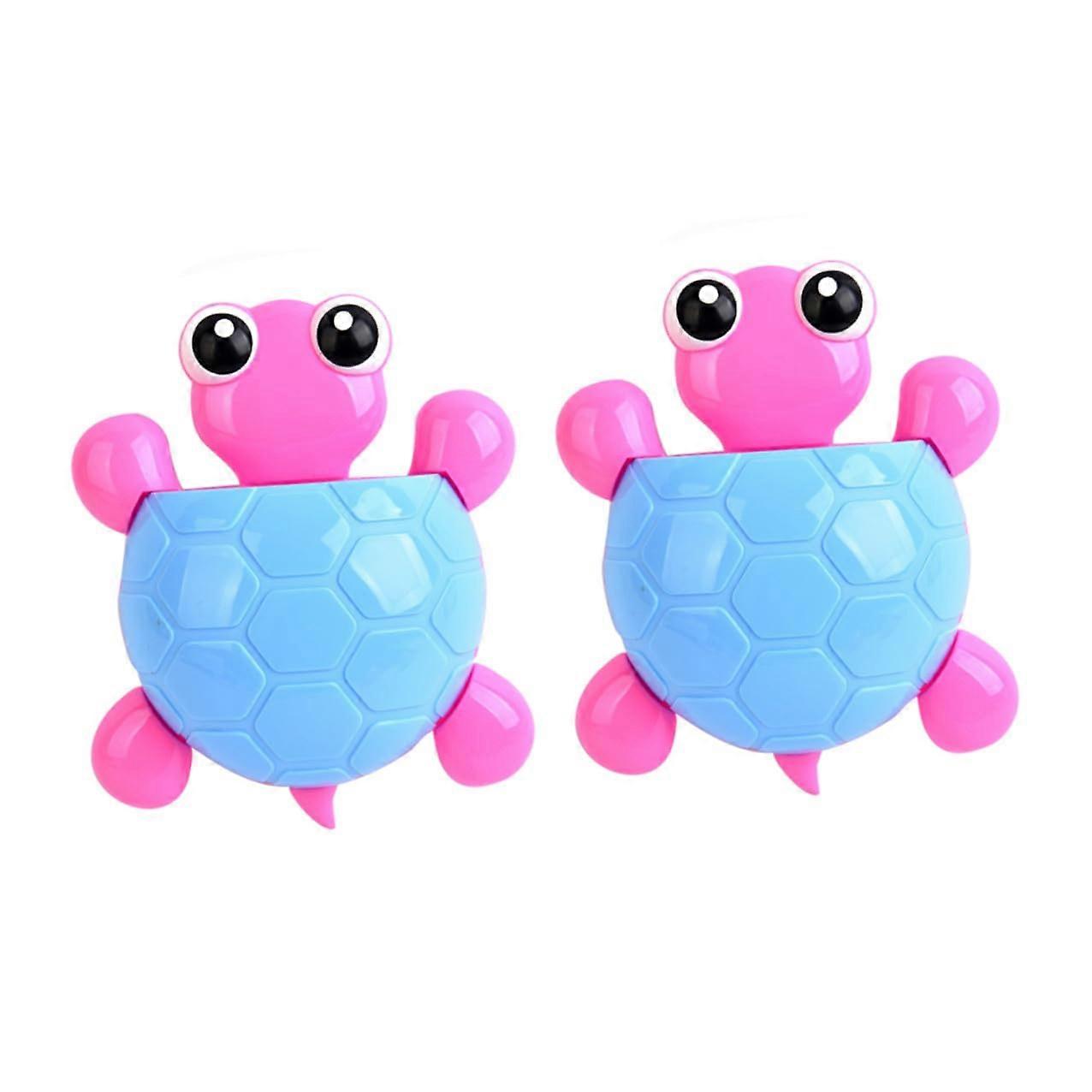 2 Pack Turtle Toothbrush Holders with Suction Cup, Wall Mounted Bathroom Organizer for Toothpaste and Accessories, Blue