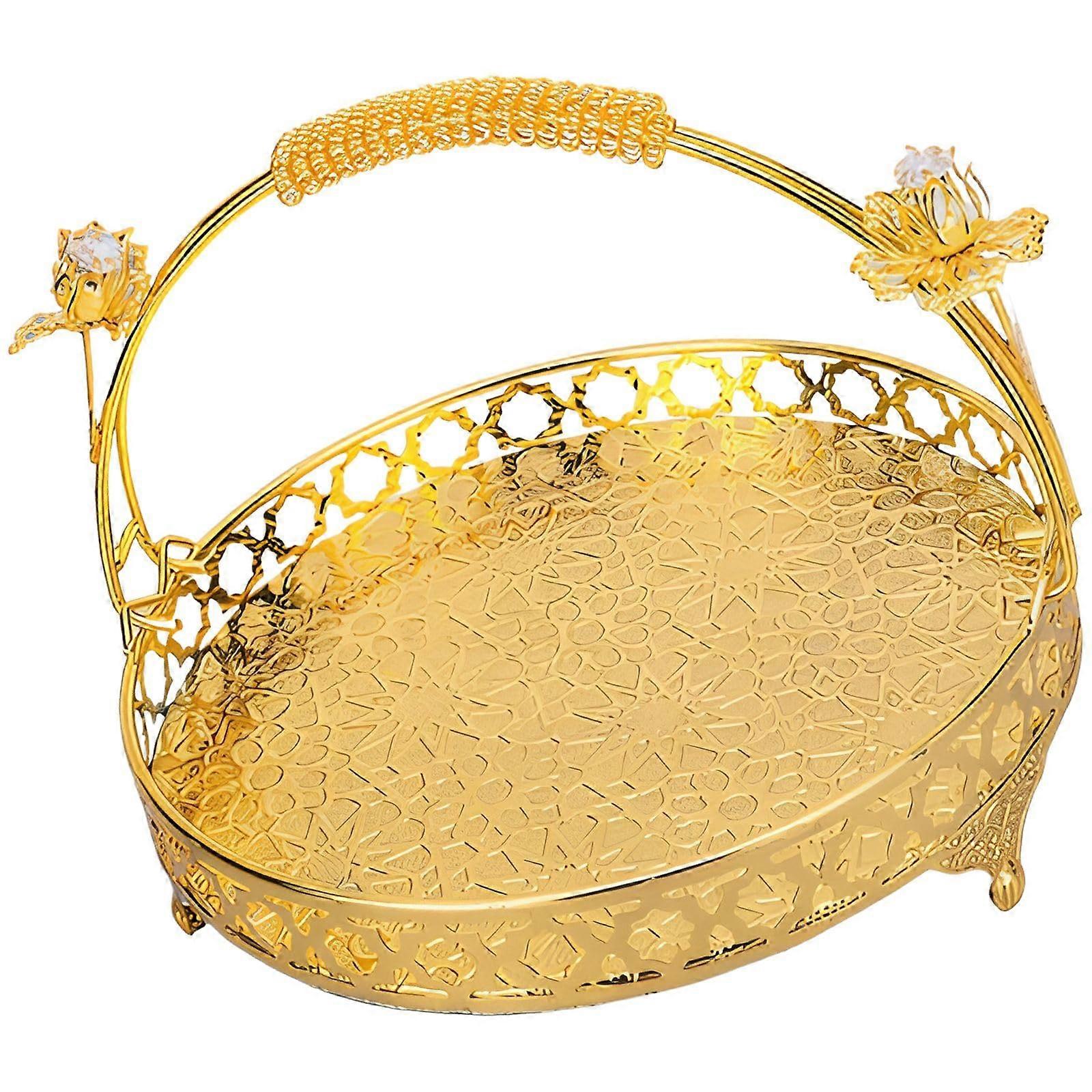Metal Fruit Basket with Handle for Table Serving and Kitchen Countertop Storage Tray