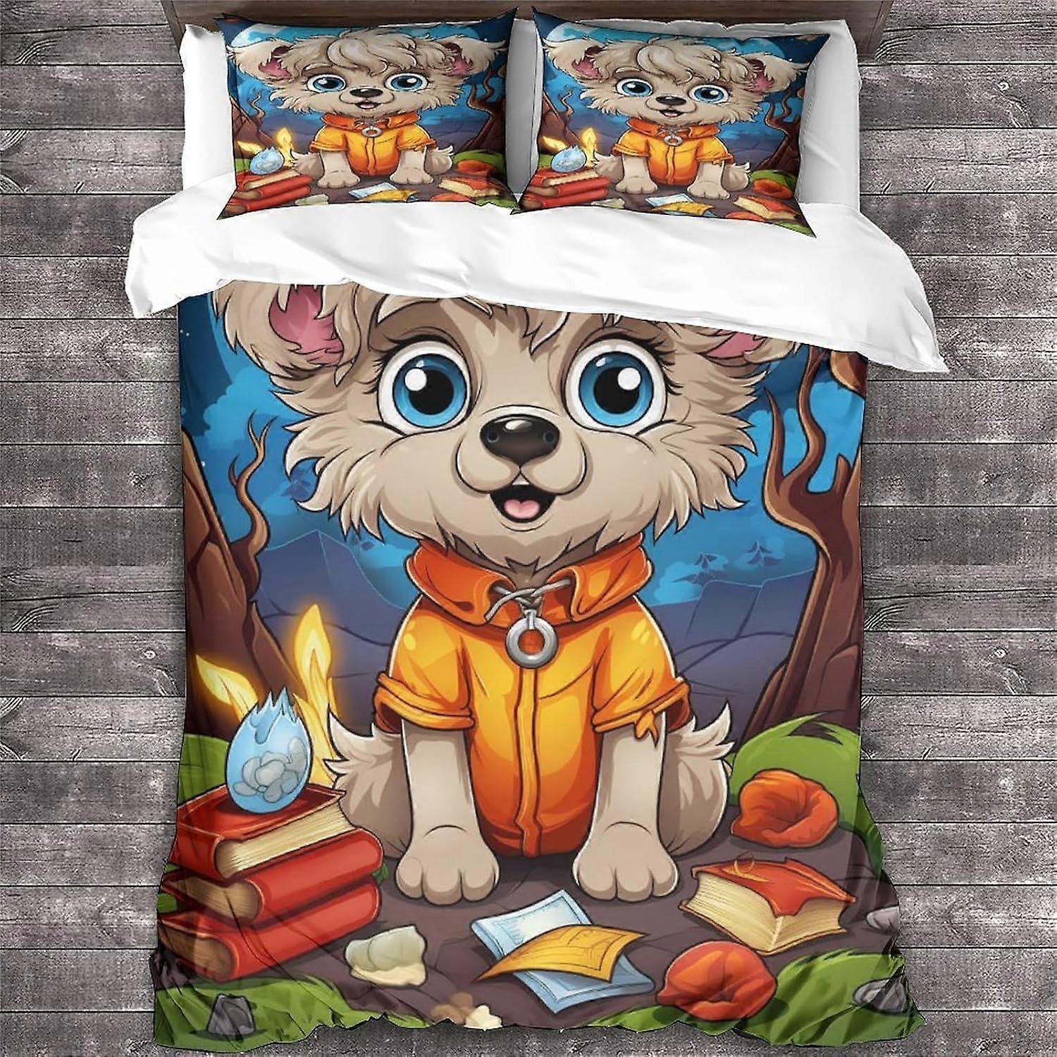 LikeEj 3 peças de capa de edredom para cachorro com fronhas, conjunto de roupas de cama com estampa de Halloween com fechamento com zíper, capa de colcha de animais dupla