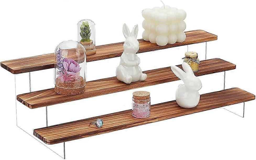Wood Display Stand 3-Tier Display Riser Shelf Tiered Organizer Holder Countertop Display Storage for Figure Collection Cupcake Desserts Holder Cosmeti