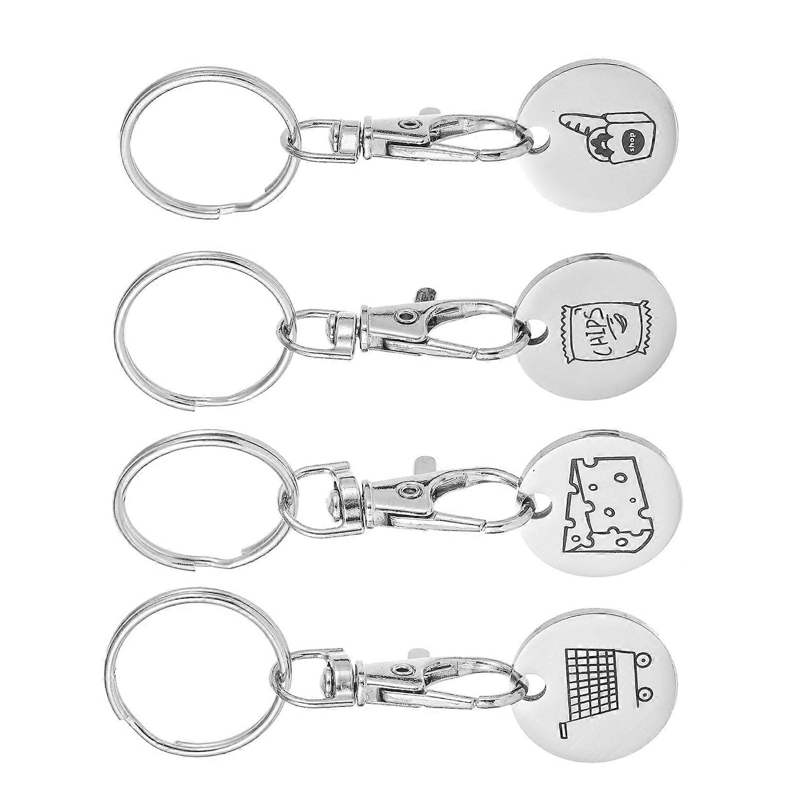 Pack of 4 Functional Shopping Tokens Keychain Shopping Trolley Coin Key Holder Convenient Key Accessory for Everyday Use Multicolor