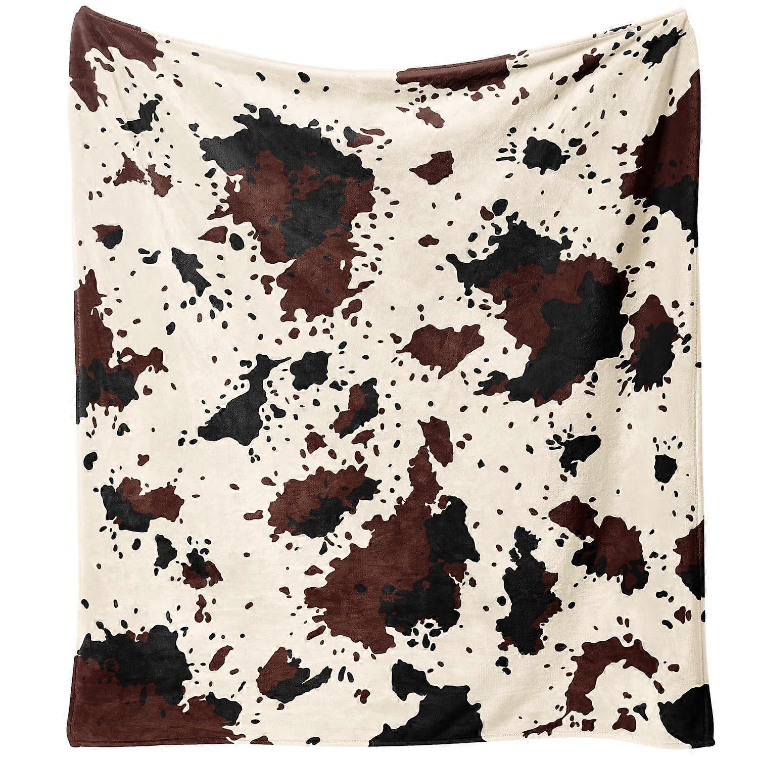 Cow Print Flannel Fleece Throw Blanket Soft Faux Fur for Bed Sofa Office 60'x50'
