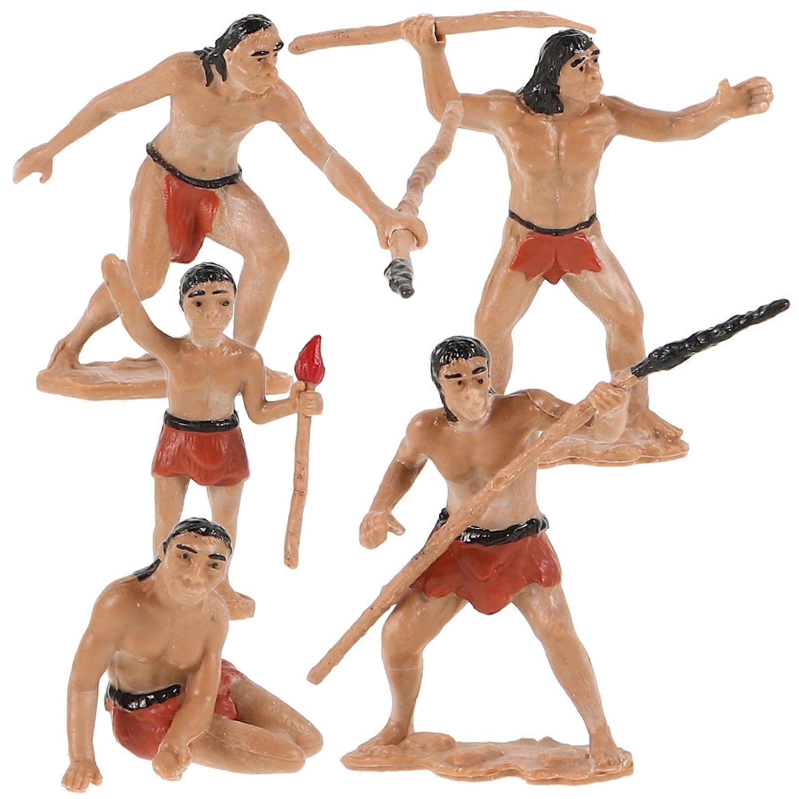 Primitive Men Scene Layout Toy Model for Hunting with 5Pcs Resin Figures