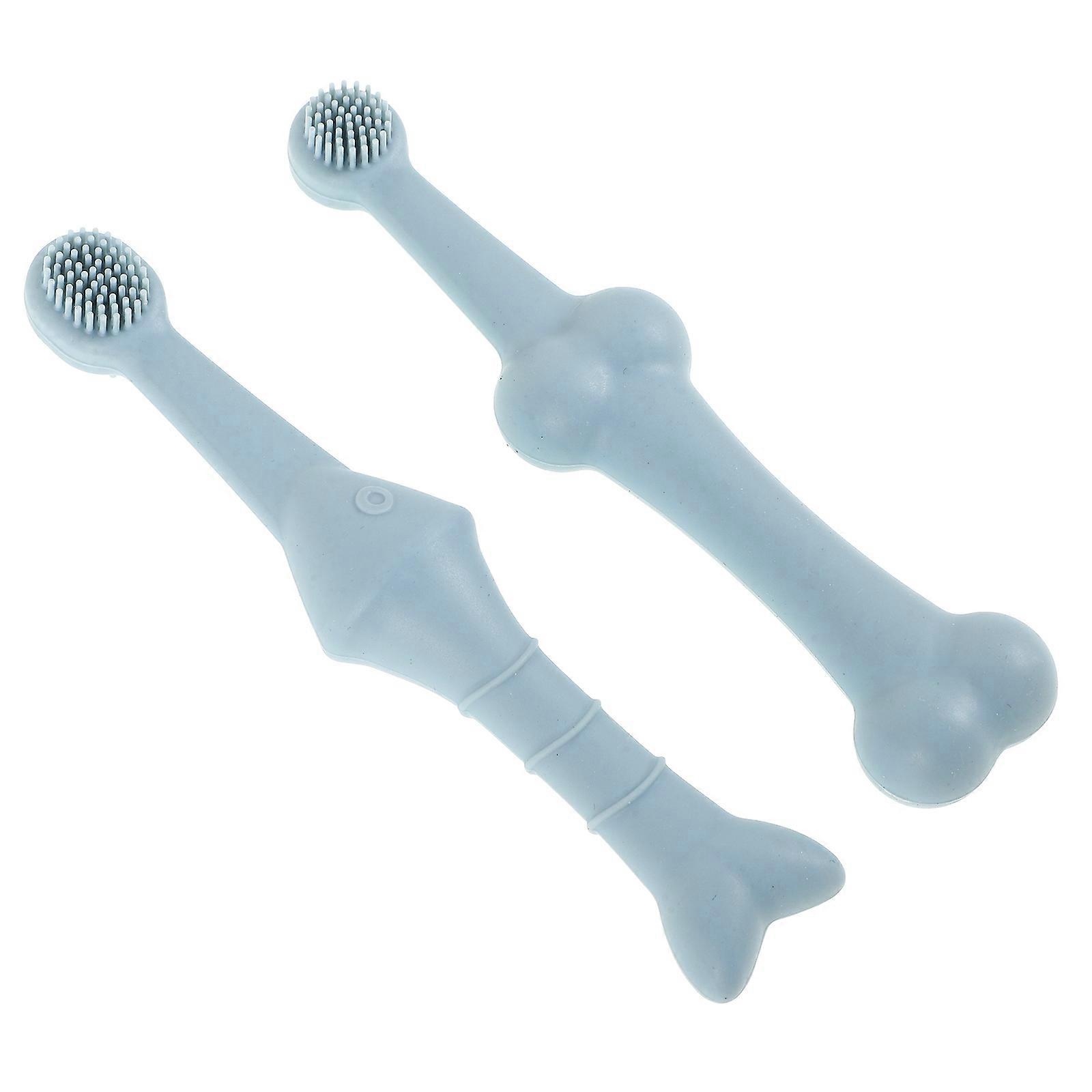 Pet Toothbrush Silicone Tool for Teeth Cleaning 2Pcs Convenient Use