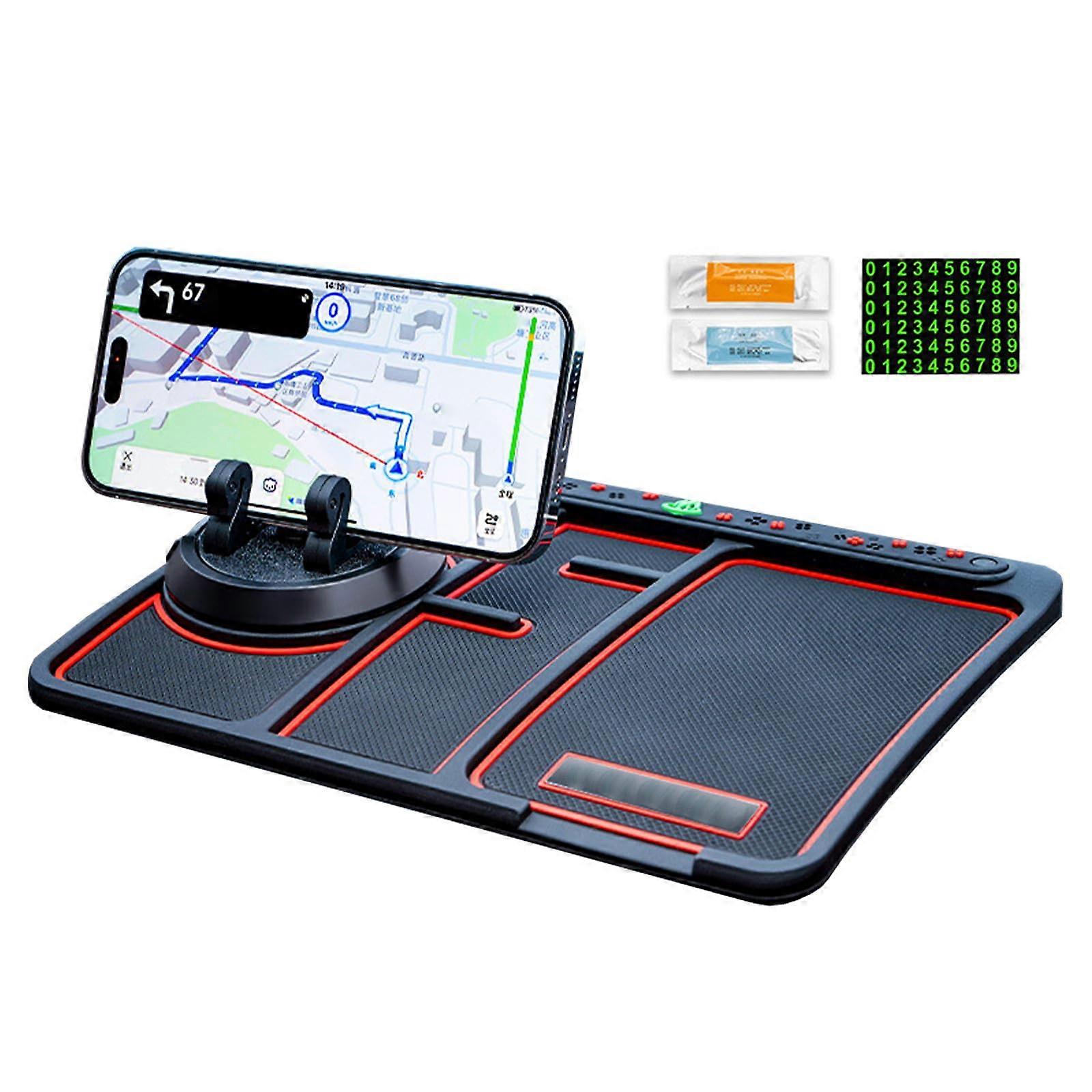 4 in 1 Car Phone Holder with Anti Slip Dashboard Mat, 360° Rotation and Contact Number Display