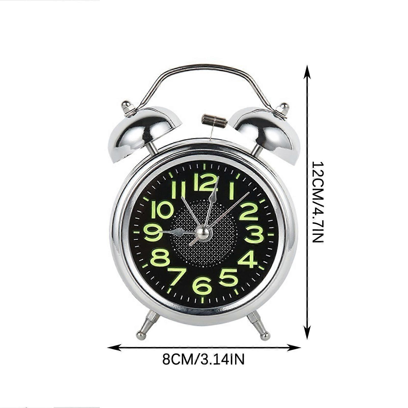 4 Inch Twin Bell Loud Alarm Clock Metal Frame 3D Dial with Backlight Battery Operate Desk Table Alarm Clock For Home and Office