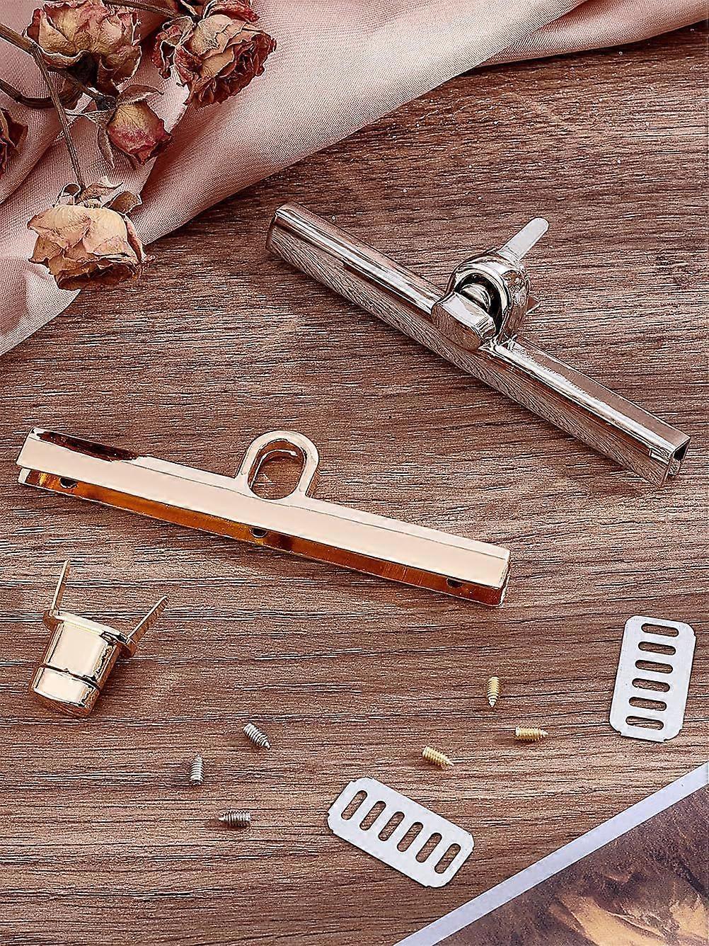 2Pcs 2 Colors Zinc Alloy Twist Bag Lock Purse Catch Clasps Platinum Light Gold Purse Closure Turn Locks Clip Clasps Easy Install Bag Lock for DIY Bag 