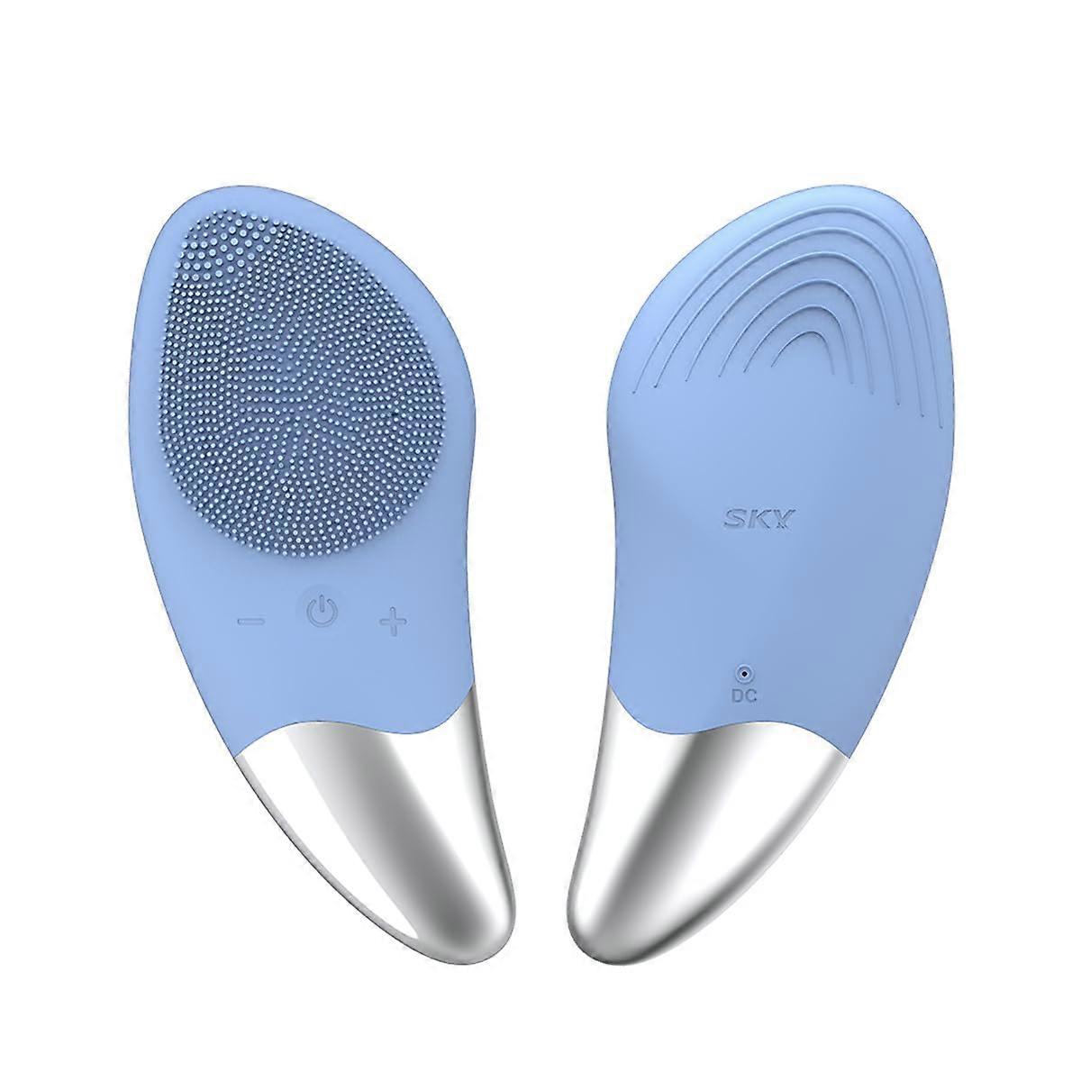 2 in 1 Waterproof Facial Cleansing Brush and Electric Face Massager, 7000 Vibrations, USBC Rechargeable, 5 Modes, Silicone Heads, Hyacinth Blue