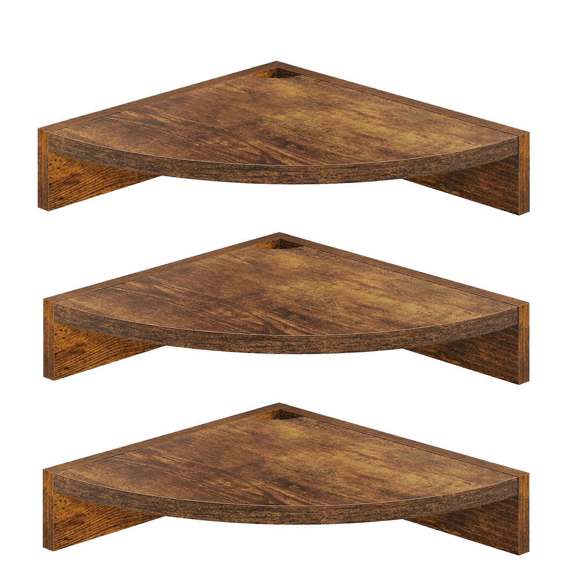 3 Pack Rustic Wood Floating Corner Wall Shelves for Bedroom Kitchen Bathroom with Cable Management