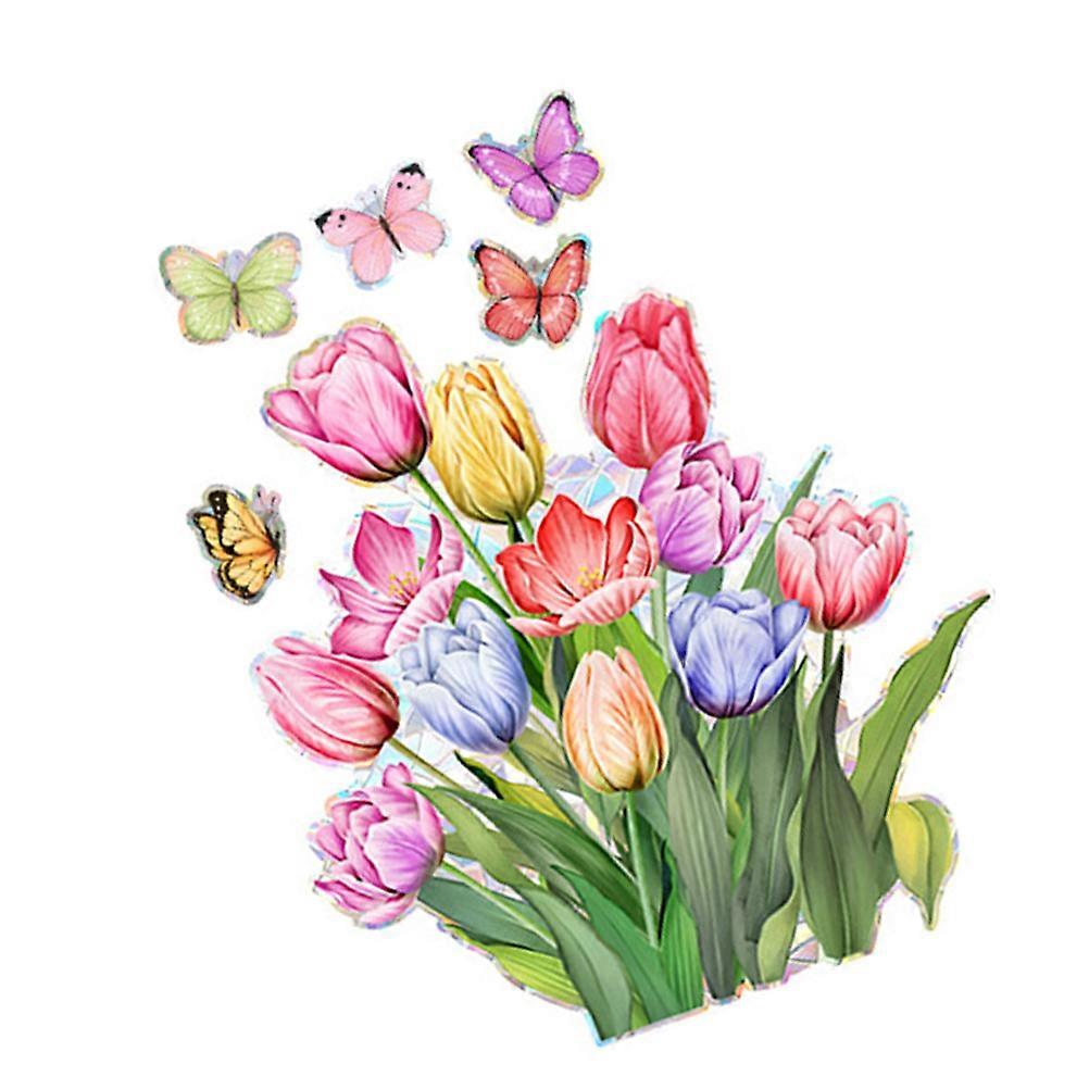 Tulip Window Clings Spring Butterfly Static Window Sticker for Decor 5 Sheets