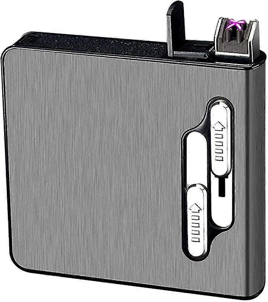 Rechargeable Dual Arc Lighter Cigarette Case with Auto Eject Feature, Black-JJ