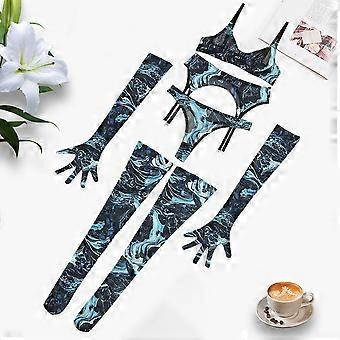 Ensemble soutien-gorge, culotte, bas, gants et jarretières pour femme, lingerie sexy, body