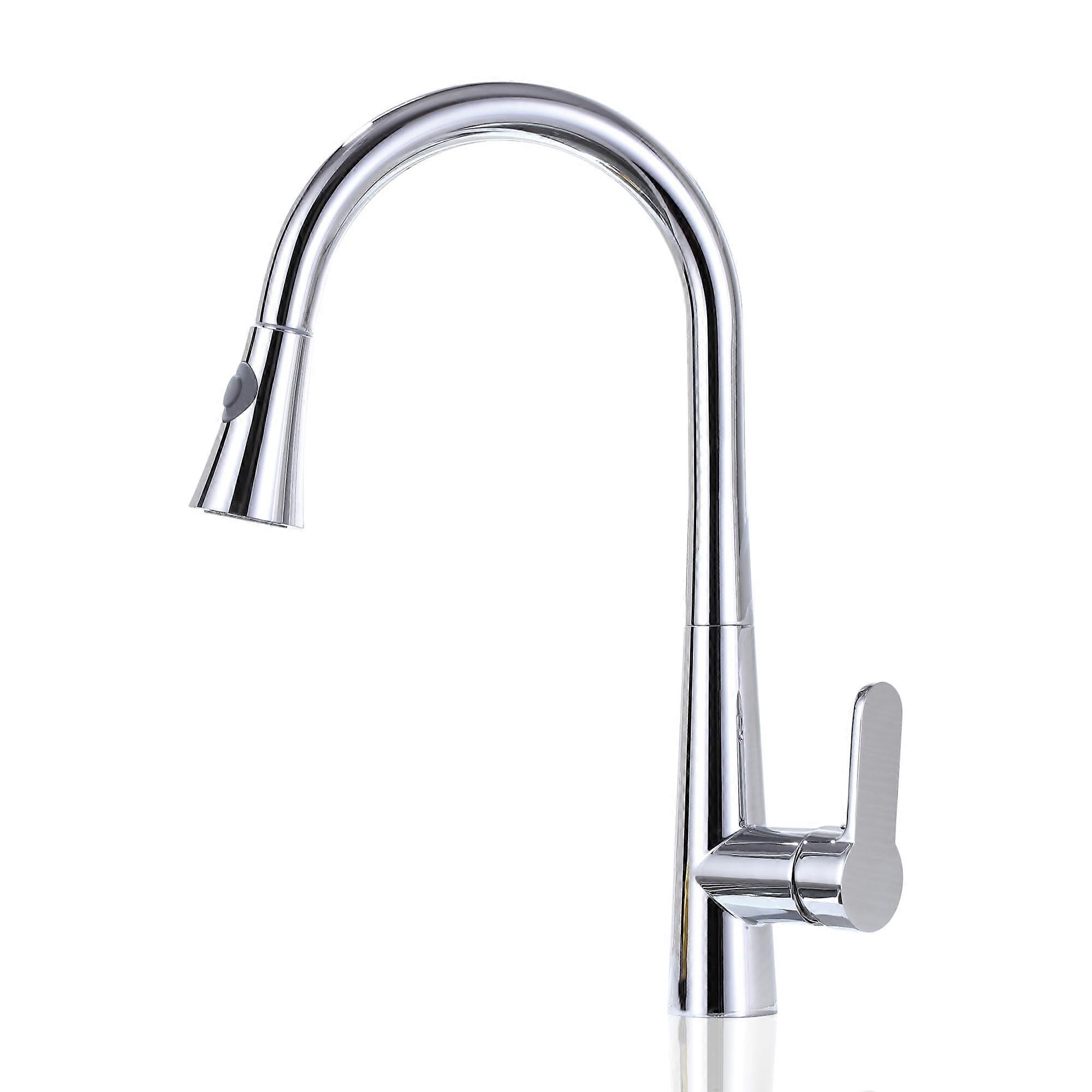 Pull Down Kitchen Faucet Single Handle Solid Brass Polished Chrome 360° Swivel  Arc Tap
