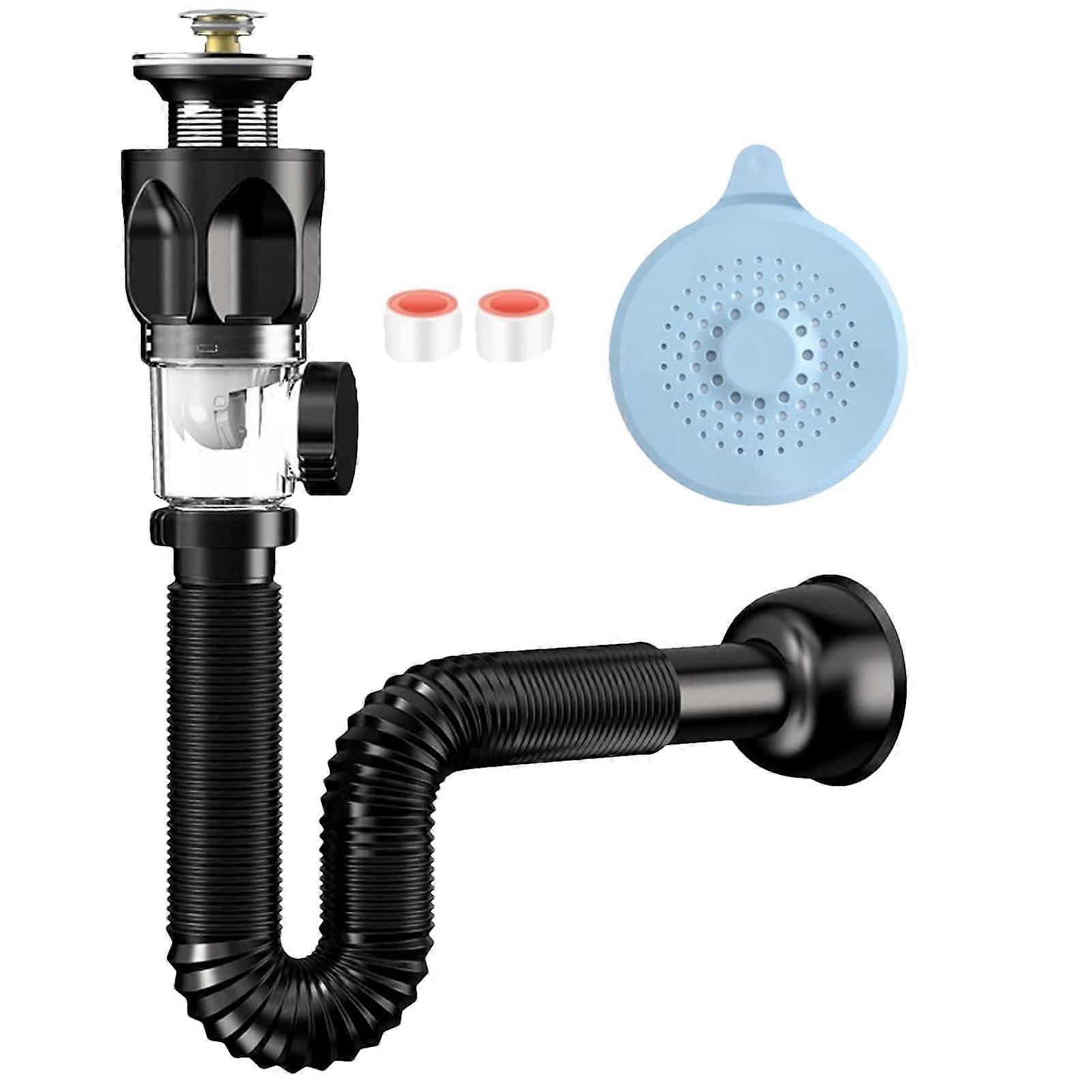 Kitchen Sink Drain Pipe with AntiClogging OdorResistant PTrap, Flexible Leakproof Expandable Hose