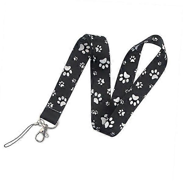 Universal lanyard with cool pattern - Cute Paw Print Black