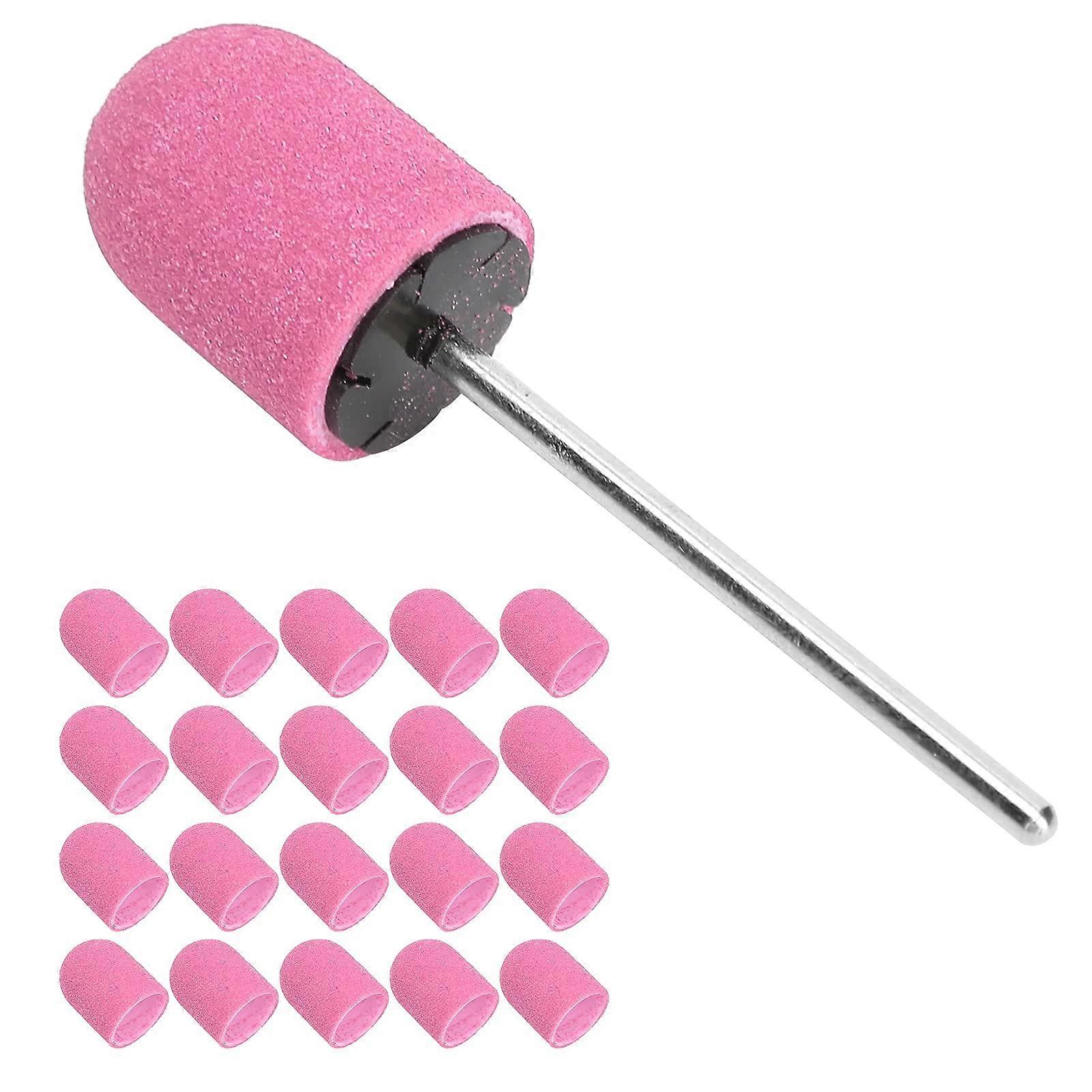 Pink Nail Sanding Bands for Drill with Nail Drill Bits Set, Quick Polishing and Durable Caps