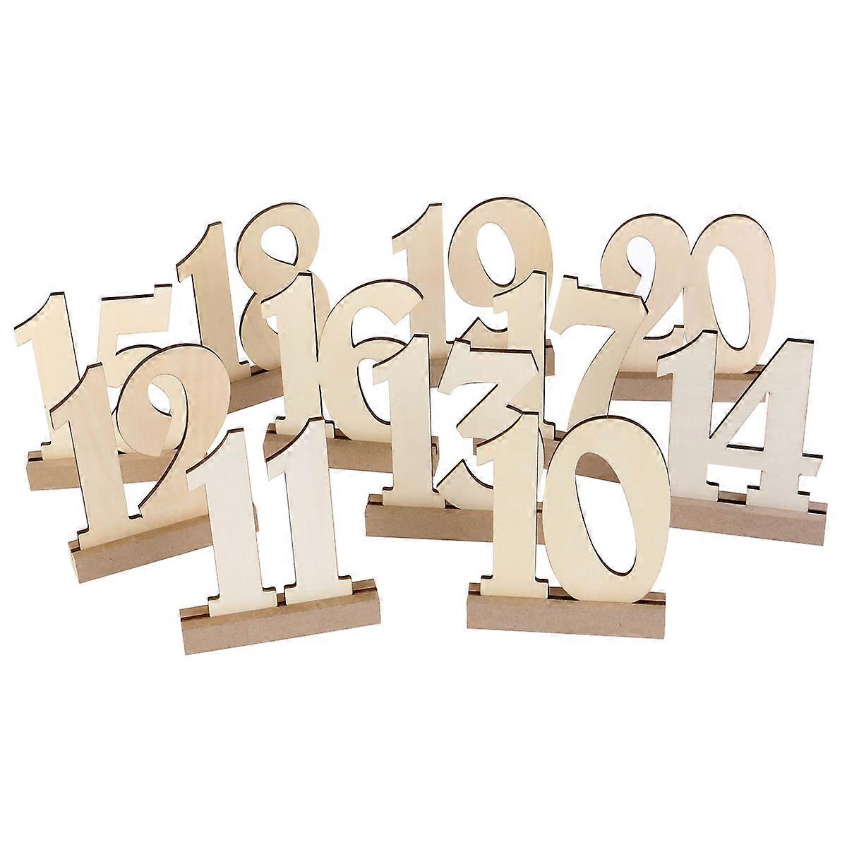 Khaki Wooden Table Numbers Wedding Table Number with Base 20Pcs