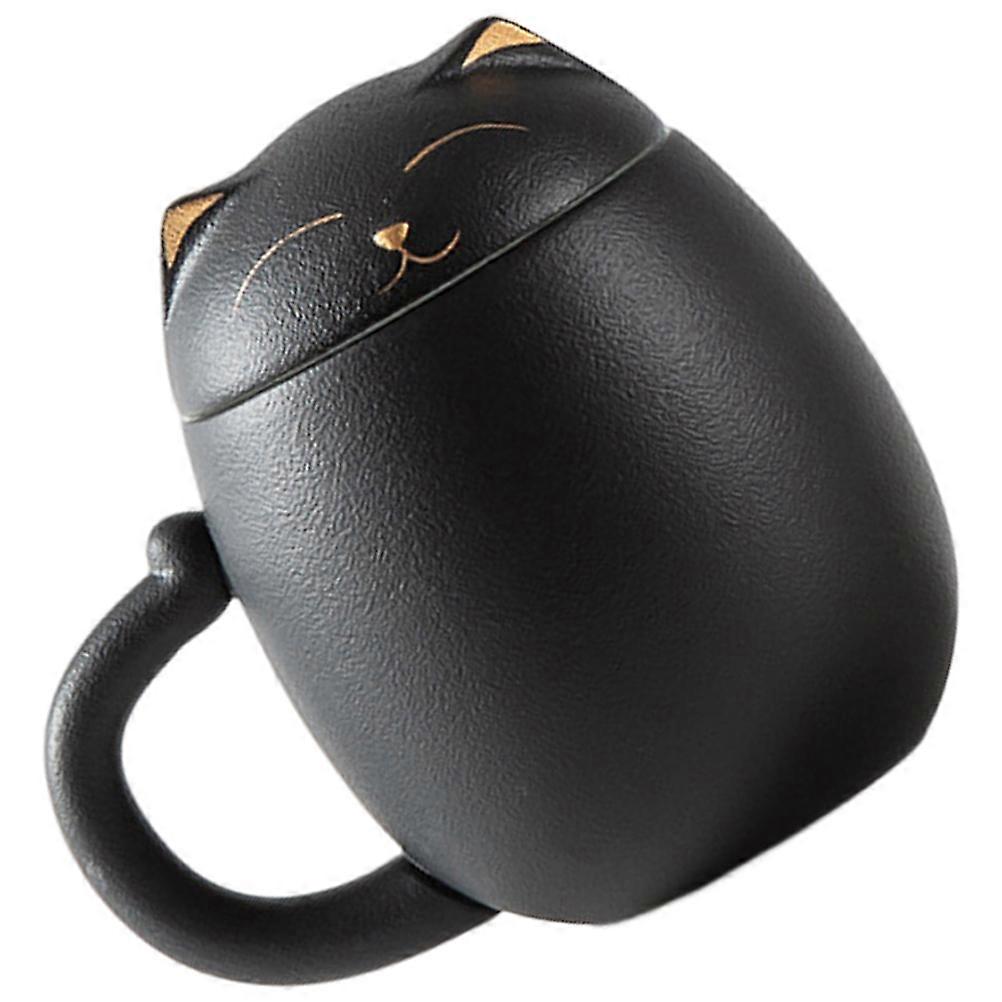 Black Ceramic Coffee Mug with Lid and Filter 1Set for Drinking