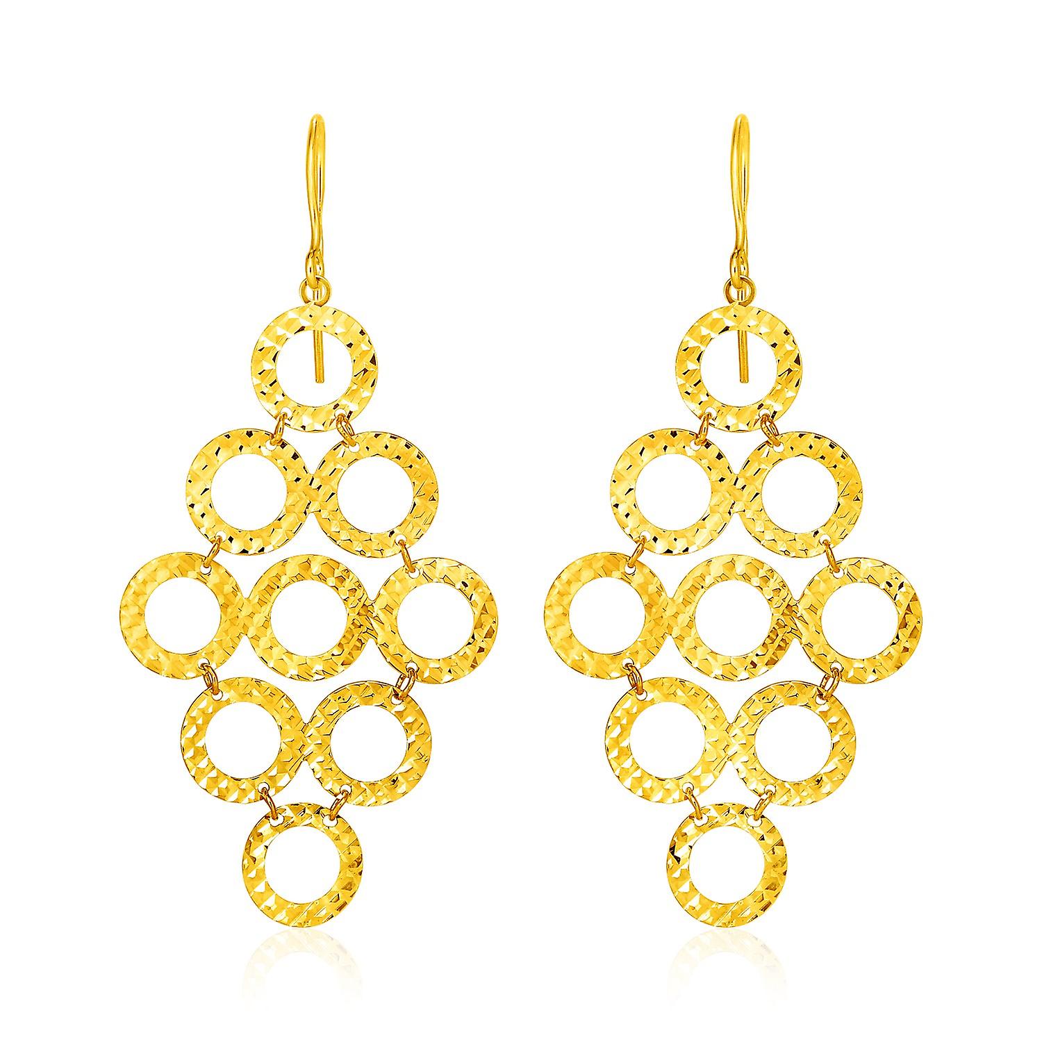 14k Yellow Gold Earrings with Textured Open Circle Motifs