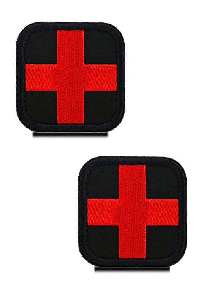 2 Pack 2x2 Inch Embroidered Medical Cross Patch with Hook and Loop for EMT Paramedic First Aid Kit