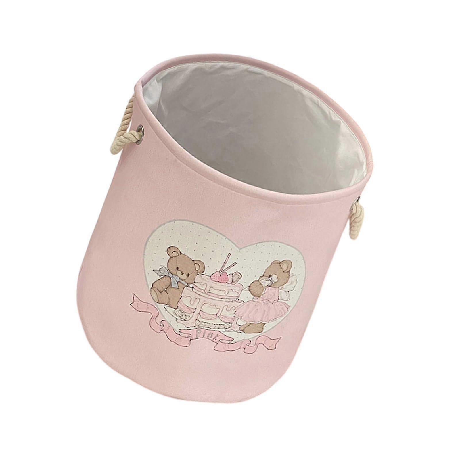 Large Capacity Cotton Linen Laundry Basket Hamper with Foldable Design and Cute Cake Bear Pattern