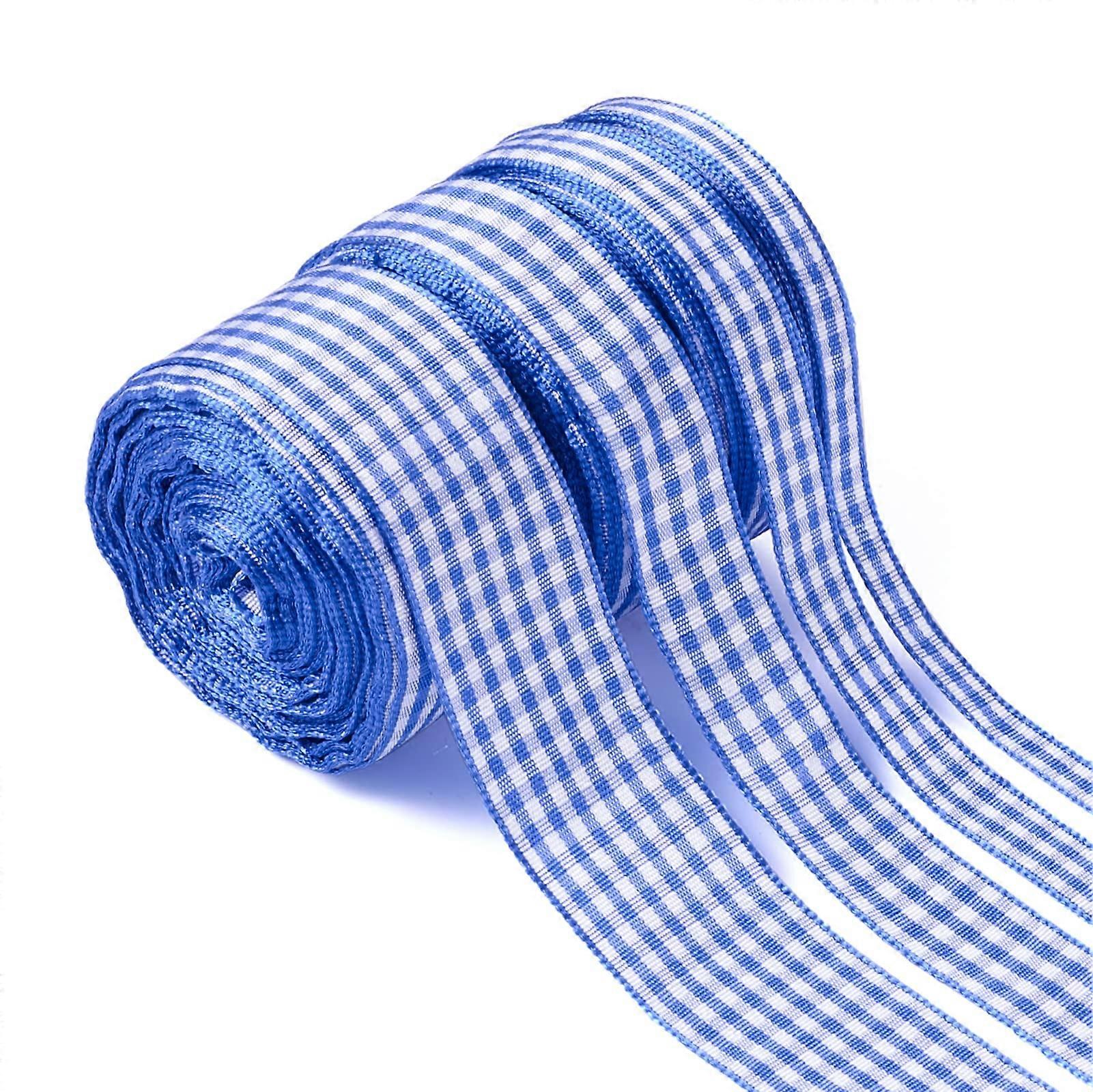 Blue and White Gingham Ribbon Rolls Set, Durable Polyester Plaid for Gift Wrapping, Wedding, Bows
