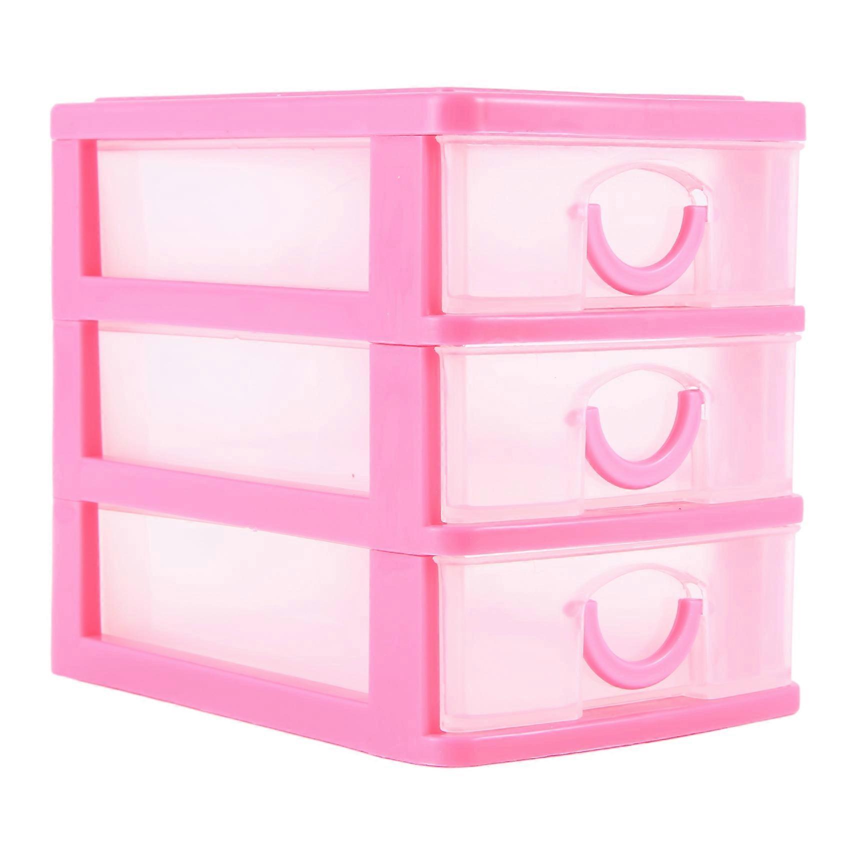 Mini translucent Drawer type plastic Storage Box（rose red 3 Layers）