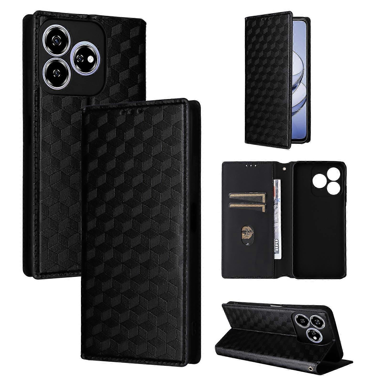 Cubic Grid Texture Flip Leather Phone Case