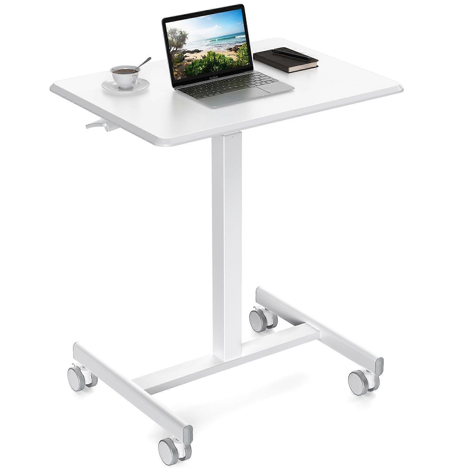Adjustable Standing Desk White, Height Adjustable Rolling Laptop Desk for Home Office with Lockable Wheels