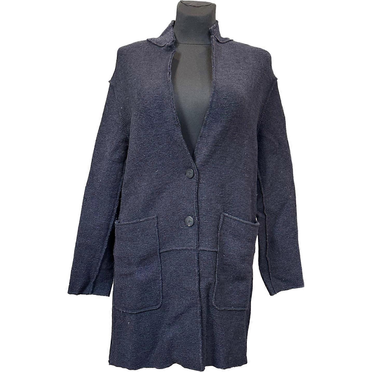 Zara Dam Lång Kappa - Ullblandning, Elegant, Vindtät - Storlek M, Marinblå, Vår/Höst Övergångskläder