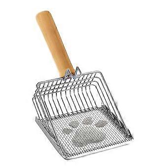 Kattsandskopa i rostfritt stål med trähandtag, kraftig non-stick-sikt för små raser