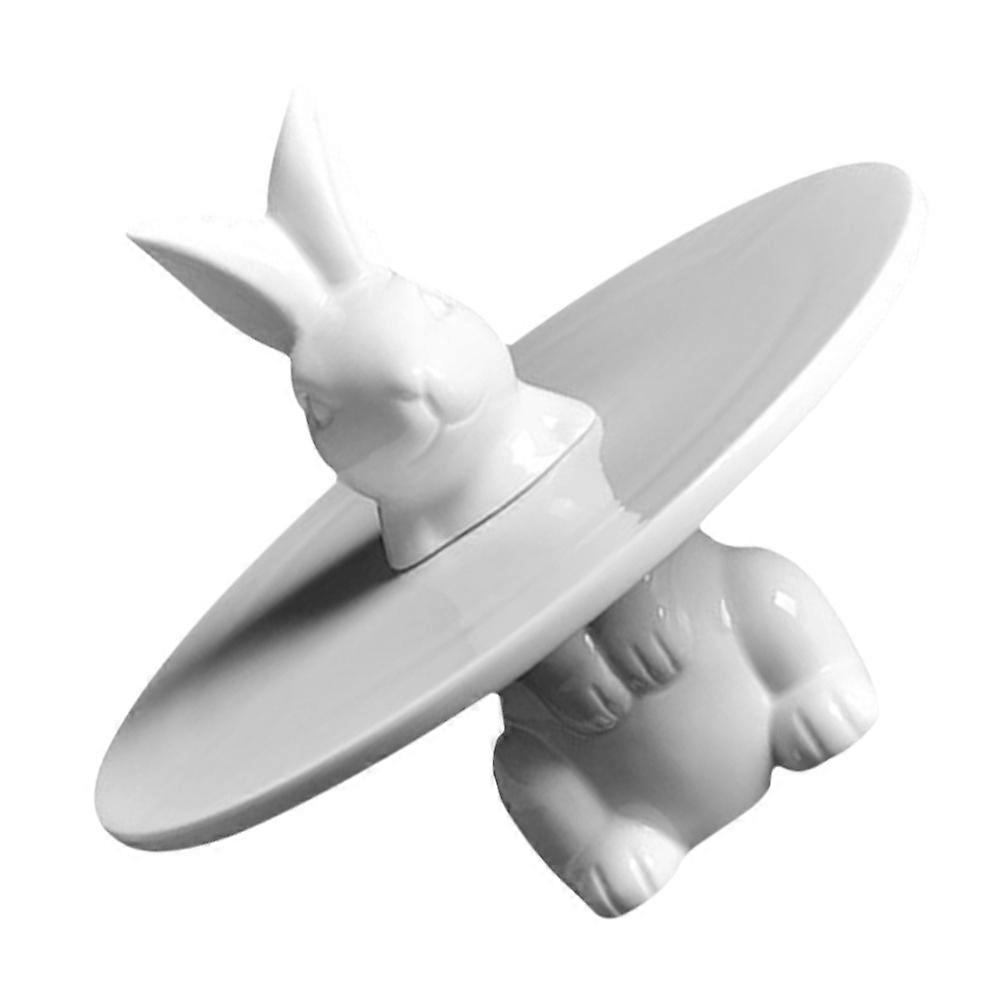 White Bunny Cake Stand for Dessert Serving 1Pcs Ceramic Snack Plate