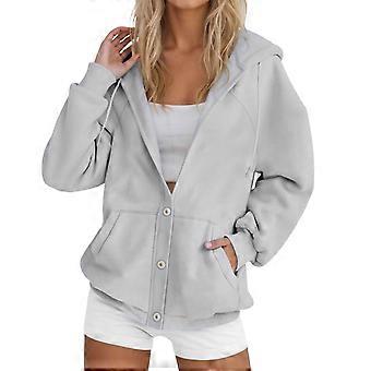 Sudadera para mujer, sudadera con capucha y cremallera, chaqueta informal con botones delanteros, ropa de abrigo de invierno suave y cálida, jersey cómodo, sudaderas con capucha para mujer, 2XL, Z01 Gris