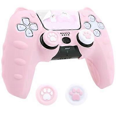 GeekShare PS5 Controller Case with Silicone Cute Cat Thumb Grip Covers + PS5 Controller Skin + Sticker