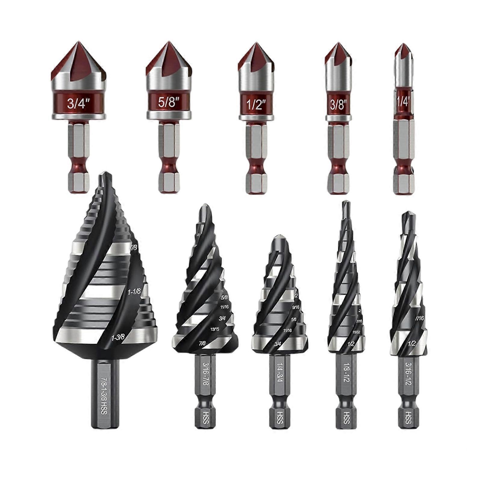 Multi Purpose Step Cone Bit Set Countersink Bits Developed For Professional Countersinking On Different Surfaces Multicolor
