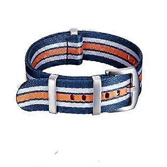 18mm Universal Nylon Canvas Watch Strap, Navy White Orange Stripes with Silver Buckle, Quick Release Replacement Band for Smart Watches DP