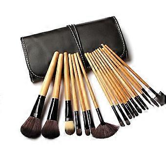 18-teiliges Make-up-Pinselset in Holzfarbe