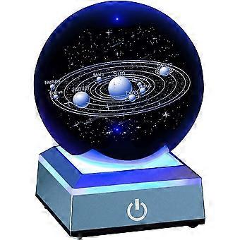 3D Sonnensystem Modell Kristallkugel Laser graviertes Hologramm mit leuchtendem Basisplanetenmodell