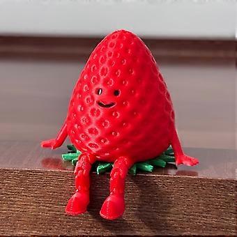 Strawberry Shaped Movable Joint Doll, Small Seated Collectible Figure with Leaf Base, Desktop Decoration for Christmas Thanksgiving Valentine's Day Gi