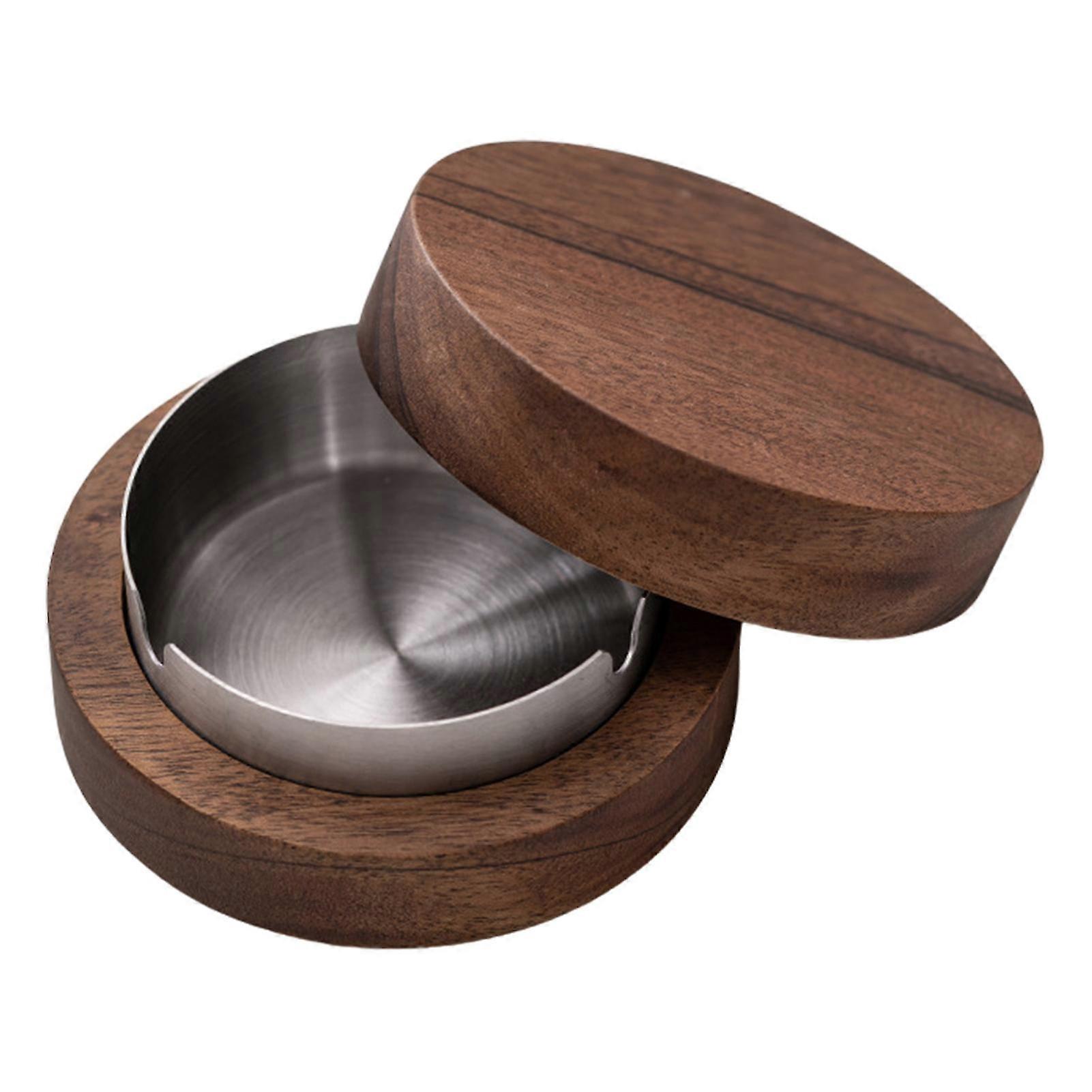 Windproof Walnut Ashtray With Stainless Liner
