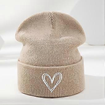 Unisex Thermal Knit Beanie Hat with Heart Embroidery, Warm Winter Ski Cap for Cycling, Outdoor Activities, Machine Washable