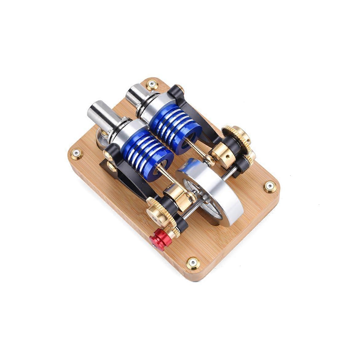 Stirling Engine Kit Alpha Type Twin Cylinder Visible Motion Educational Physics Experiment Model Assembled