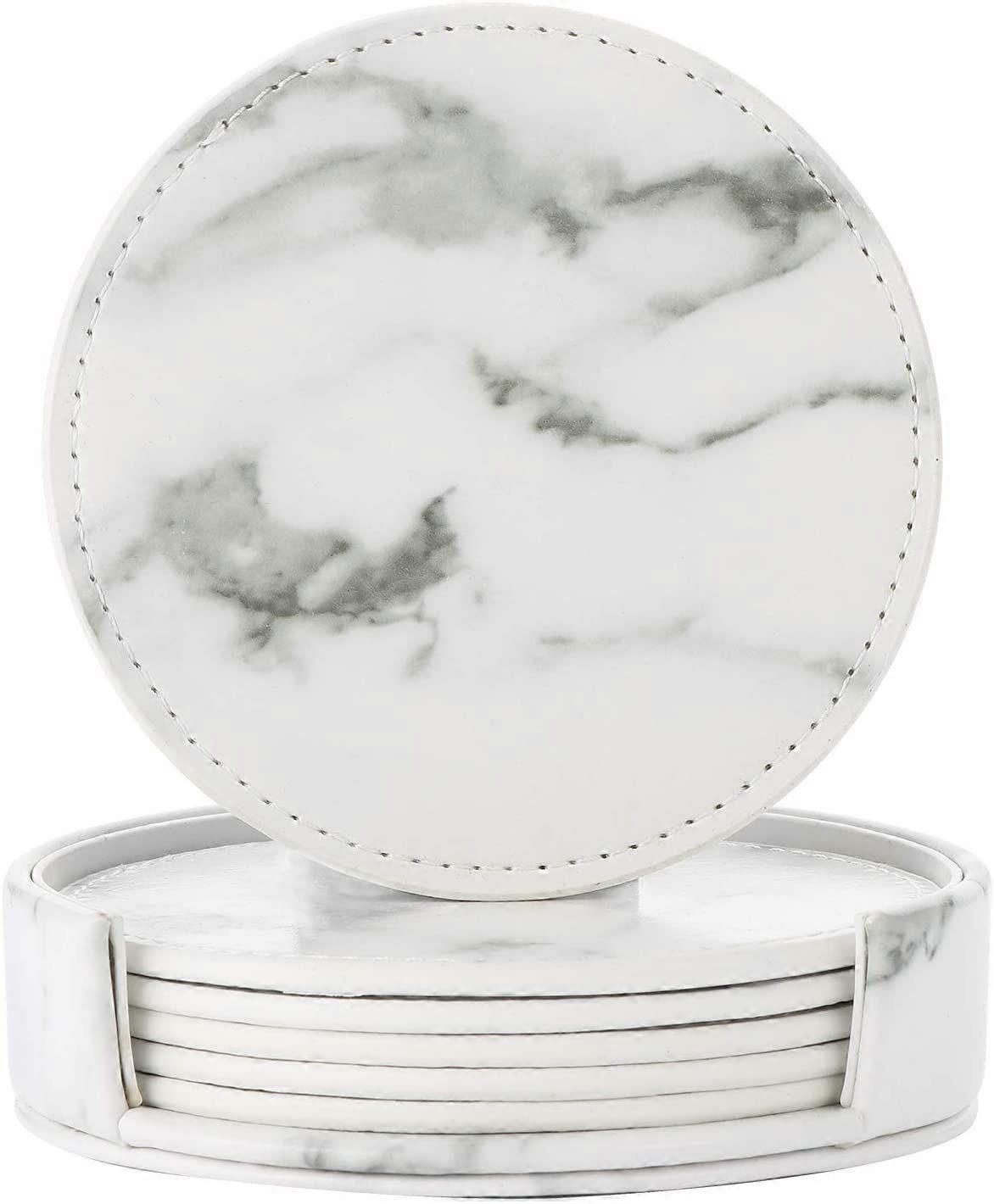 Coasters 6-pack PU leather Marble White [XR]