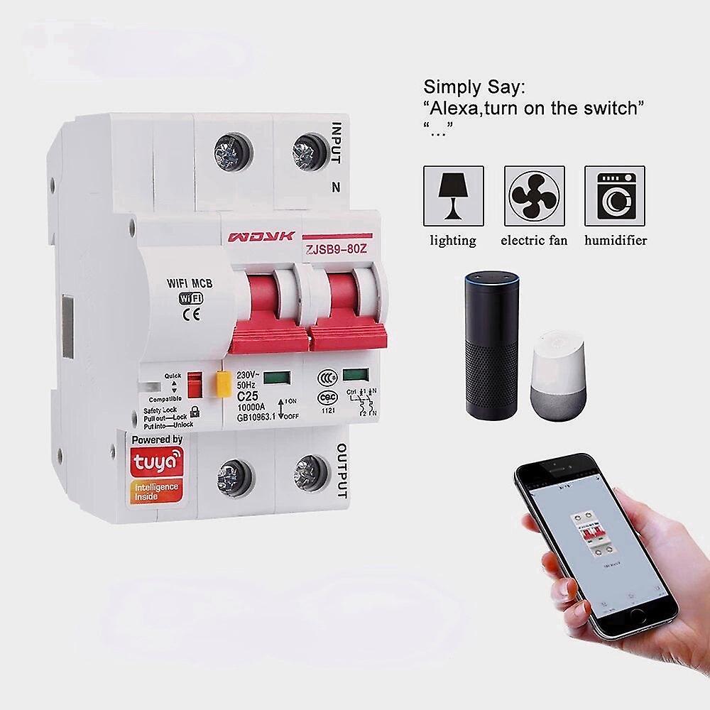 GreenZech 2P Wifi Smart Circuit Breaker Overload Short-circuit Protection Works With Alexa Google Ho