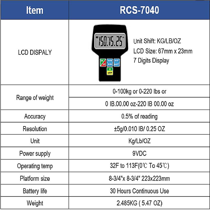 Balance De Charge De Réfrigérant Numérique RCS-7040 – Pèse Jusqu’à 100 Kg, Idéale Pour Le Freon
